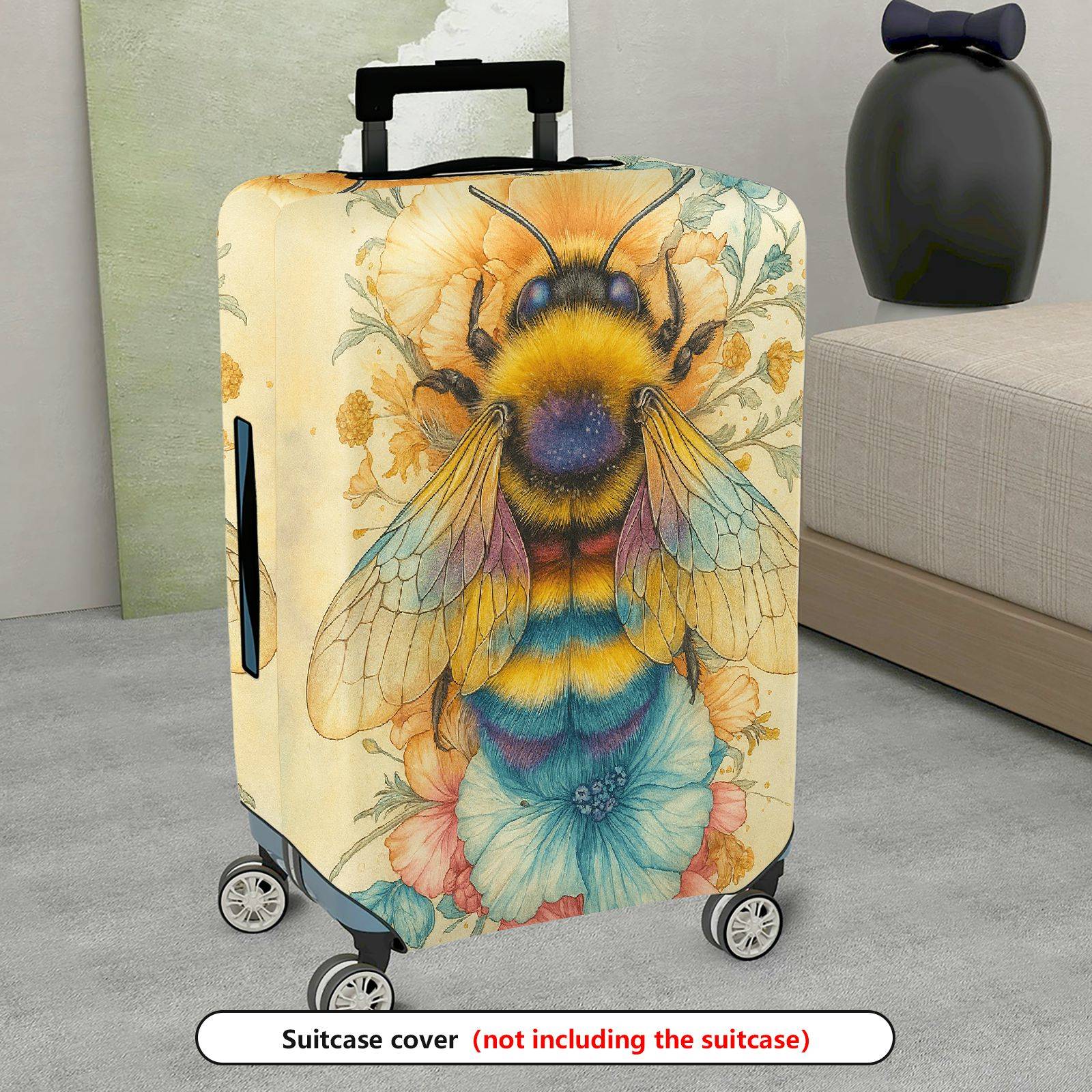 1-Piece Bee Floral Pastel Vintage Artistic Vibrant  Suitcase Luggage Cover, Stretch Protective Sleeve