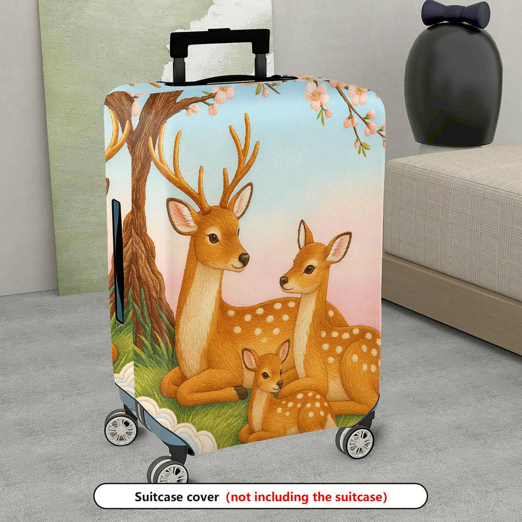 1-Piece Deer Tree Flowers Grass Family  Suitcase Luggage Cover, Stretch Protective Sleeve