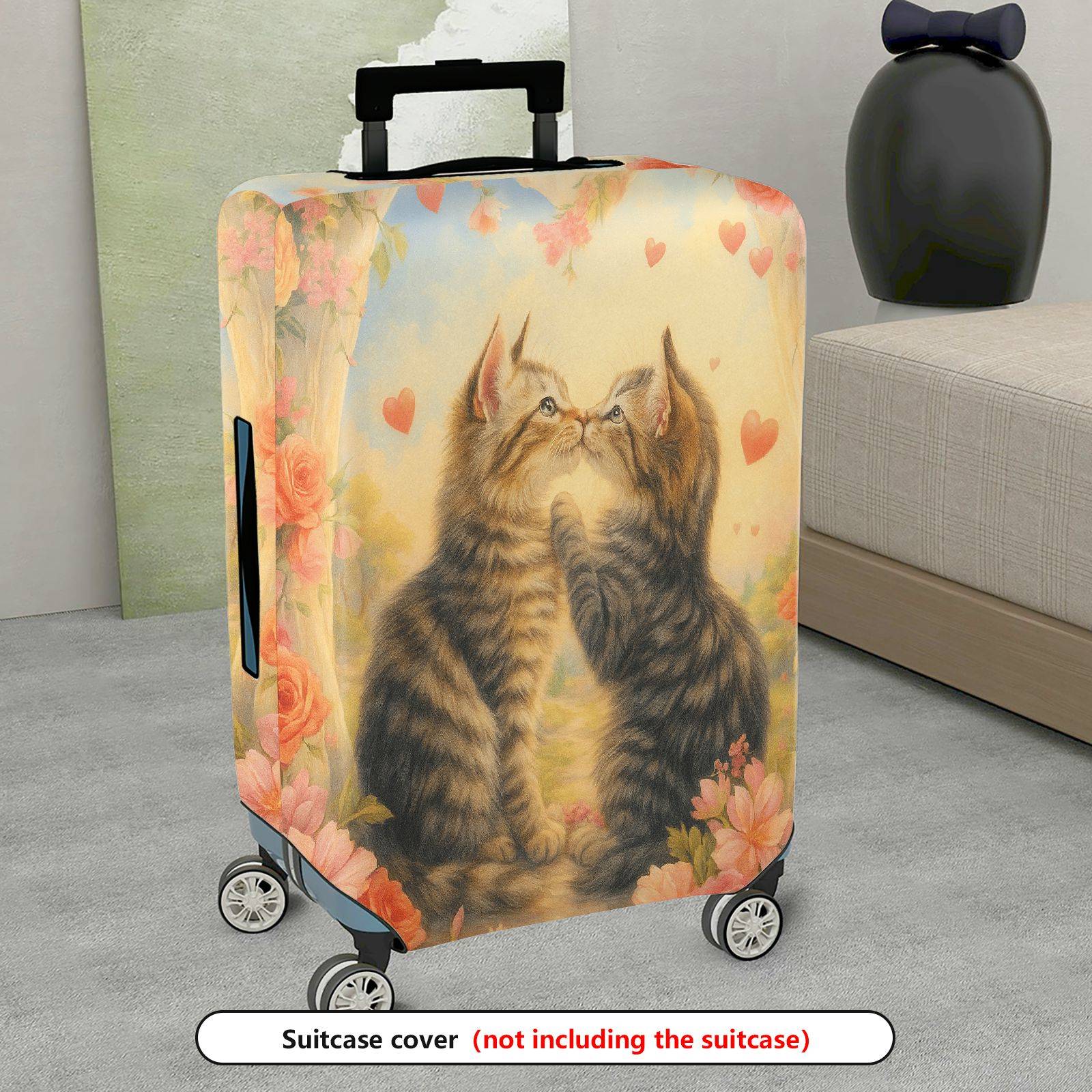 1-Piece Cute Romantic Floral Heart Cat  Suitcase Luggage Cover, Stretch Protective Sleeve