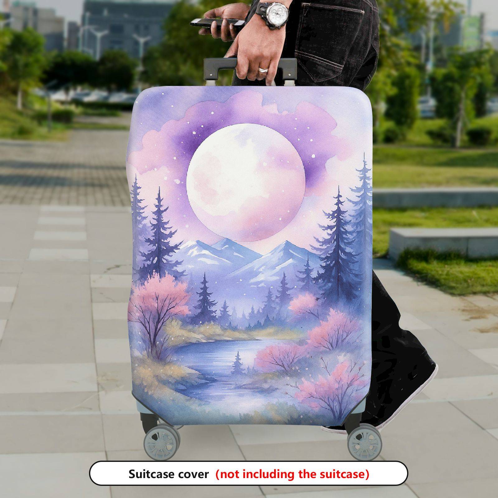 1-Piece Moon Forest Landscape Sky Mountain Stream  Suitcase Luggage Cover, Stretch Protective Sleeve