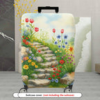 1-Piece Floral Garden Path Colorful Flowers Stone Staircase Scenic  Suitcase Luggage Cover, Stretch Protective Sleeve