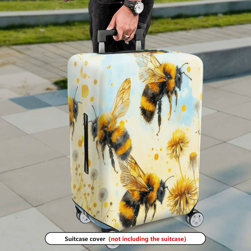 1-Piece Yellow Bee Flower Nature Artistic Travel  Suitcase Luggage Cover, Stretch Protective Sleeve