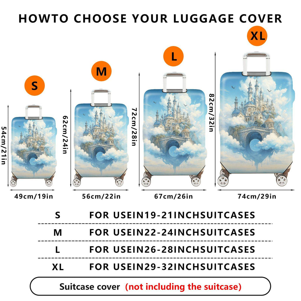 1-Piece Fantasy Castle Cloud Sky Blue Artistic  Suitcase Luggage Cover, Stretch Protective Sleeve