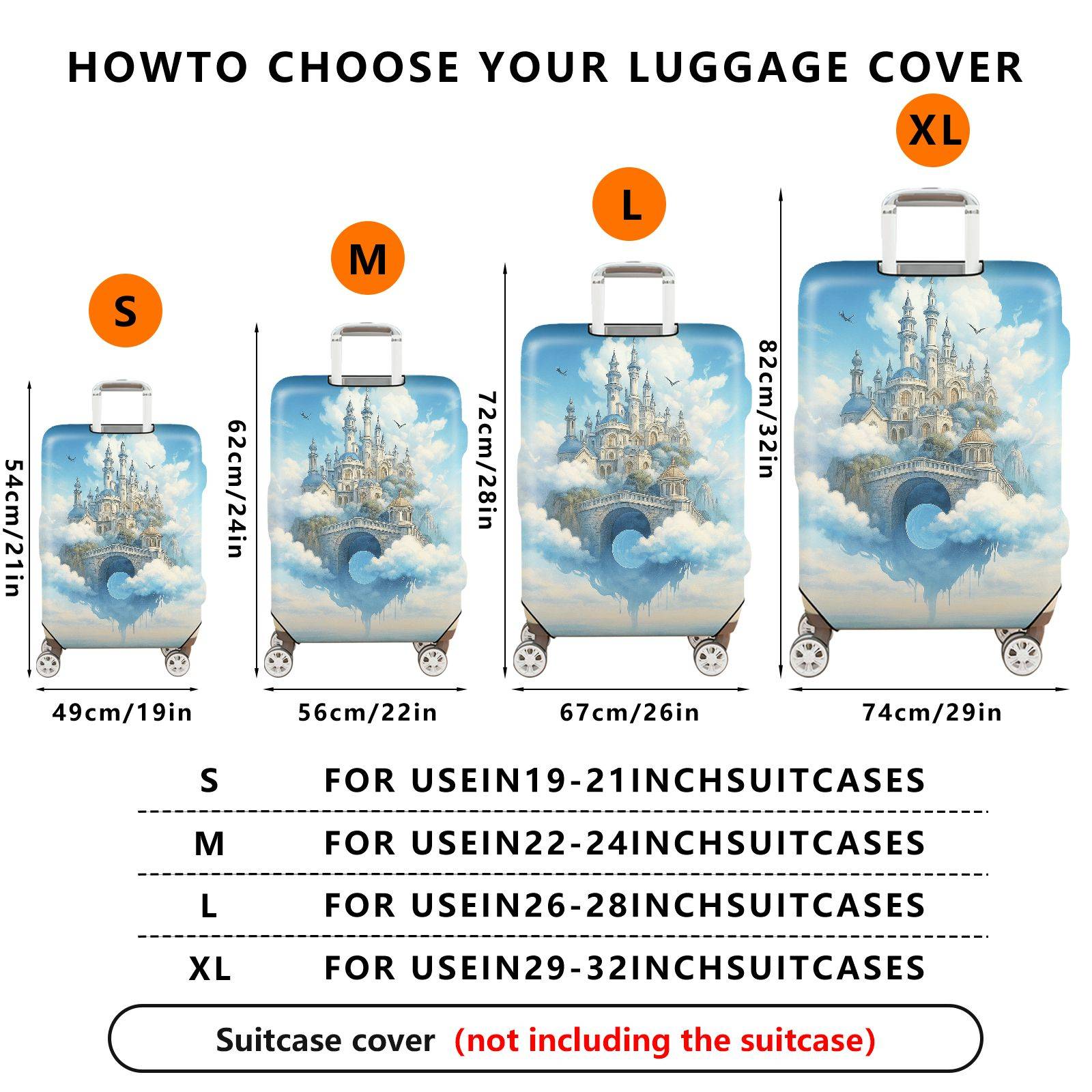 1-Piece Fantasy Castle Cloud Sky Blue Artistic  Suitcase Luggage Cover, Stretch Protective Sleeve