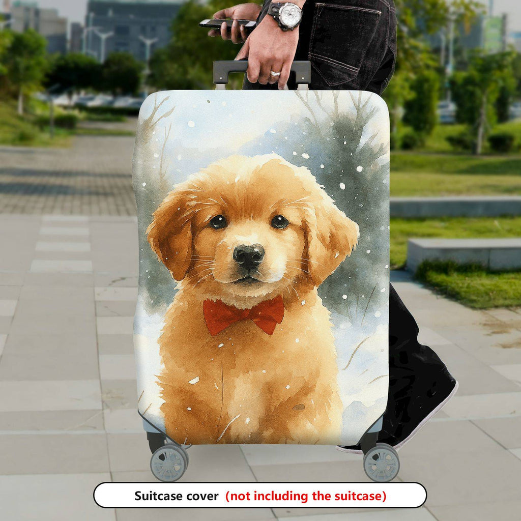 1-Piece Cute Puppy Winter Snow Bowtie Animal  Suitcase Luggage Cover, Stretch Protective Sleeve