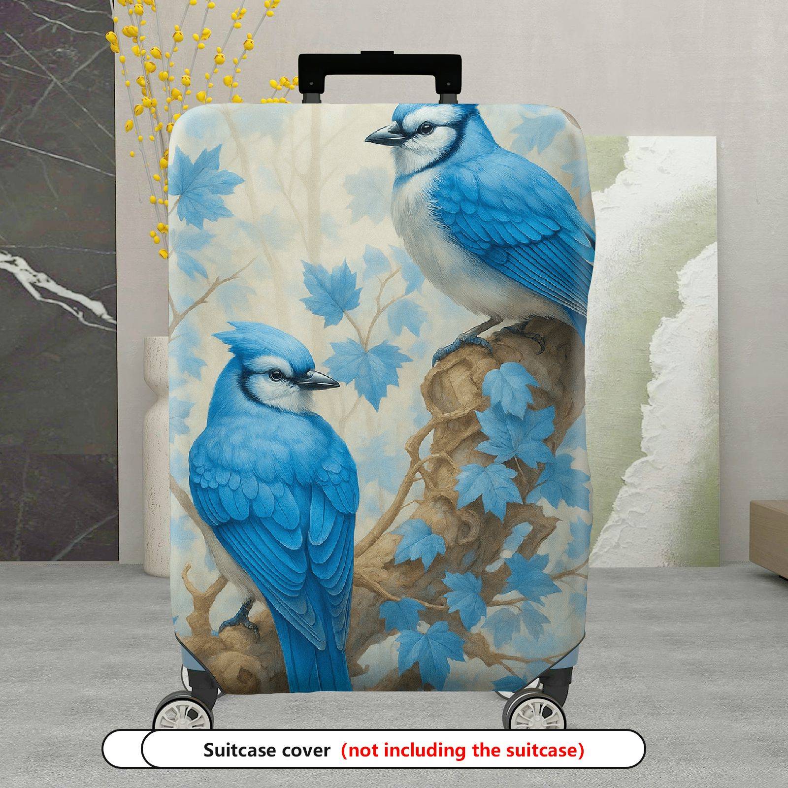 1-Piece Blue Bird Nature Leaves Floral Artistic  Suitcase Luggage Cover, Stretch Protective Sleeve