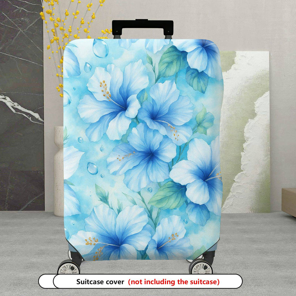 1-Piece Blue Watercolor Tropical Floral Gradient Leaves  Suitcase Luggage Cover, Stretch Protective Sleeve