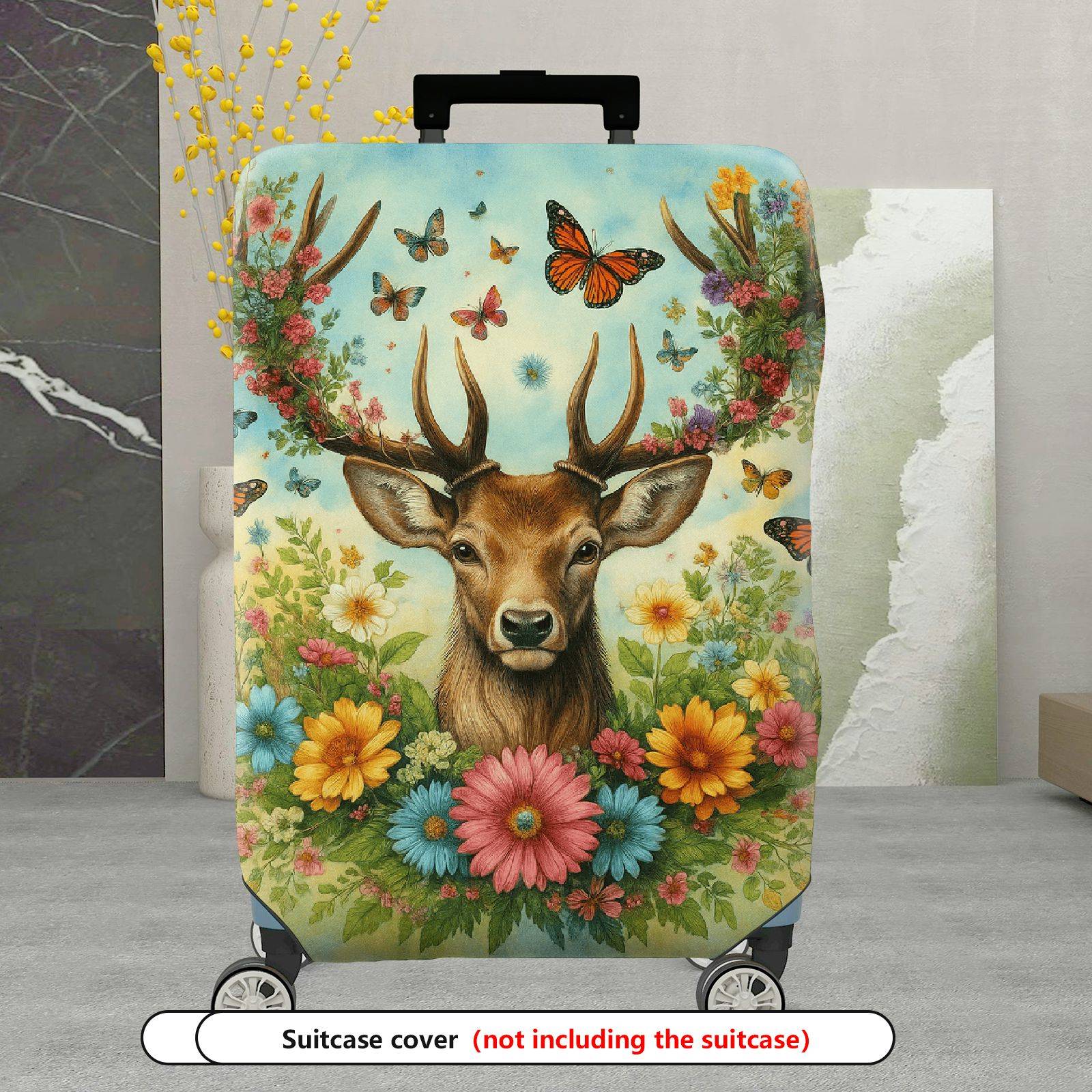 1-Piece Deer Flower Butterfly Forest Nature Colorful  Suitcase Luggage Cover, Stretch Protective Sleeve