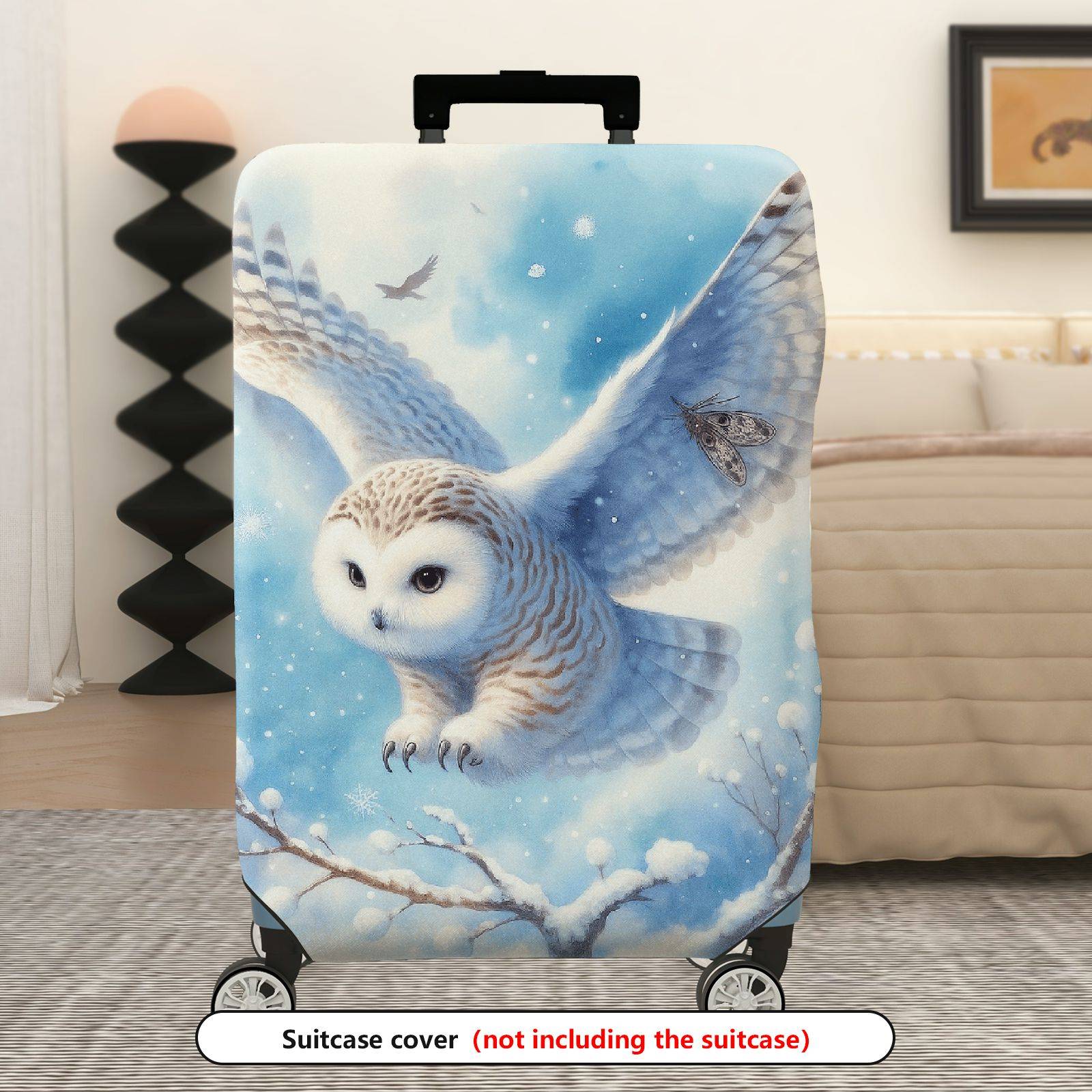 1-Piece Snow Owl Winter Nature Animal Art  Suitcase Luggage Cover, Stretch Protective Sleeve
