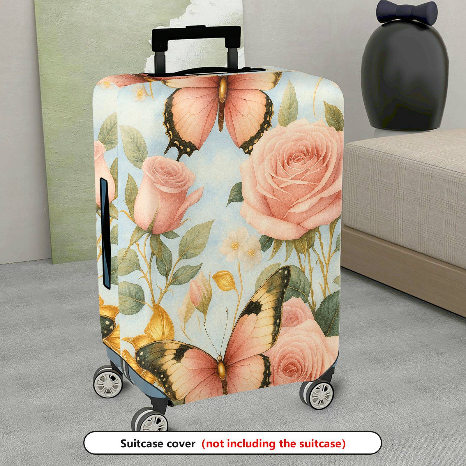 1-Piece Butterfly Rose Floral Pastel Romantic Artistic  Suitcase Luggage Cover, Stretch Protective Sleeve