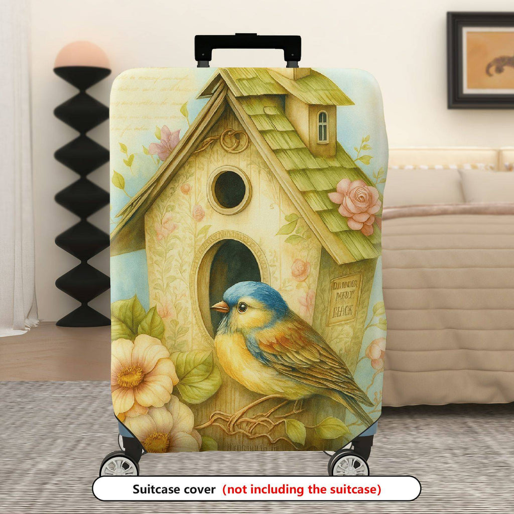 1-Piece Birdhouse Floral Vintage Artistic Nature Travel  Suitcase Luggage Cover, Stretch Protective Sleeve