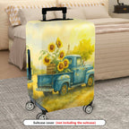 1-Piece Summer Sunflower Farm Vintage Truck Nature Art  Suitcase Luggage Cover, Stretch Protective Sleeve