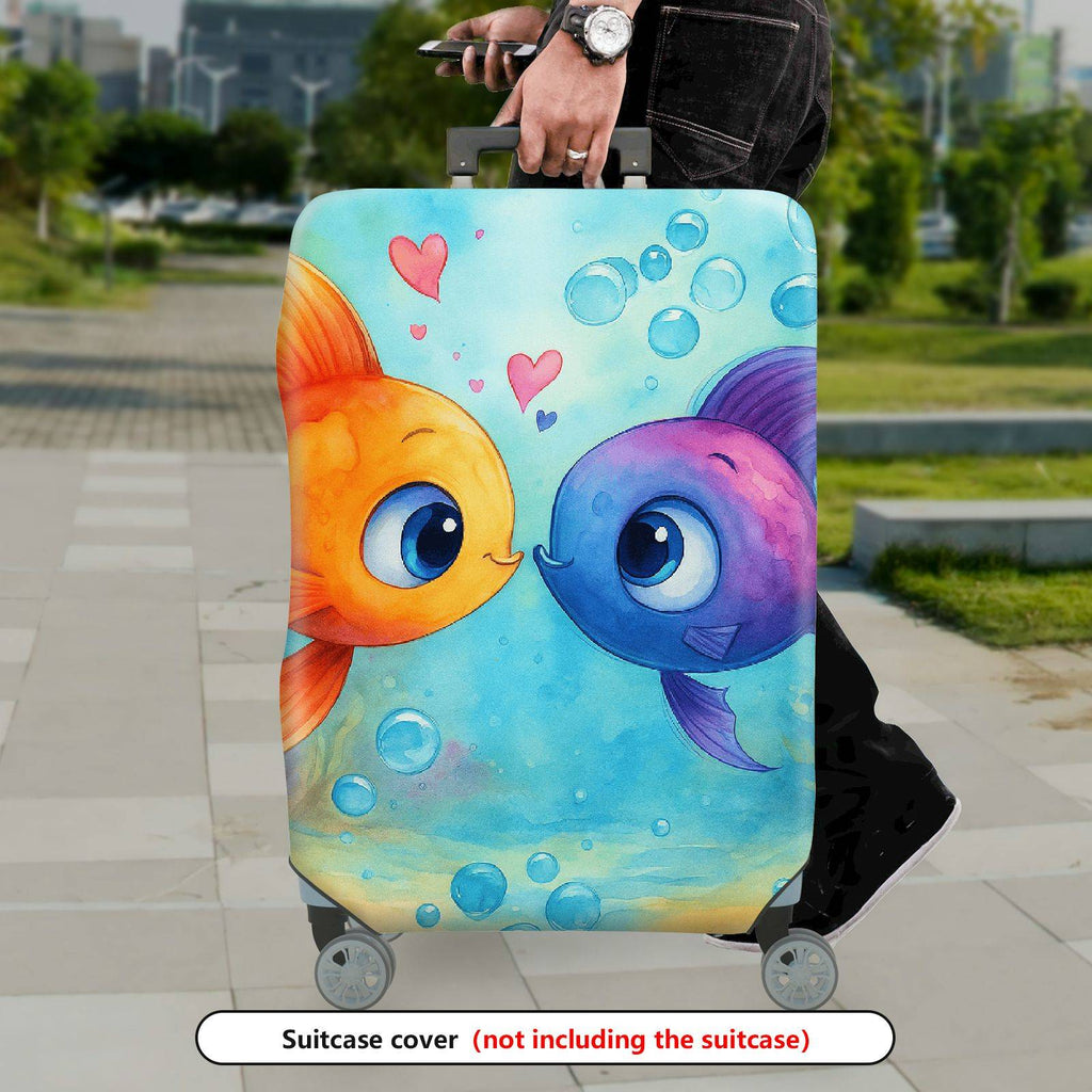 1-Piece Cute  Fish Love Heart Underwater Colorful  Suitcase Luggage Cover, Stretch Protective Sleeve