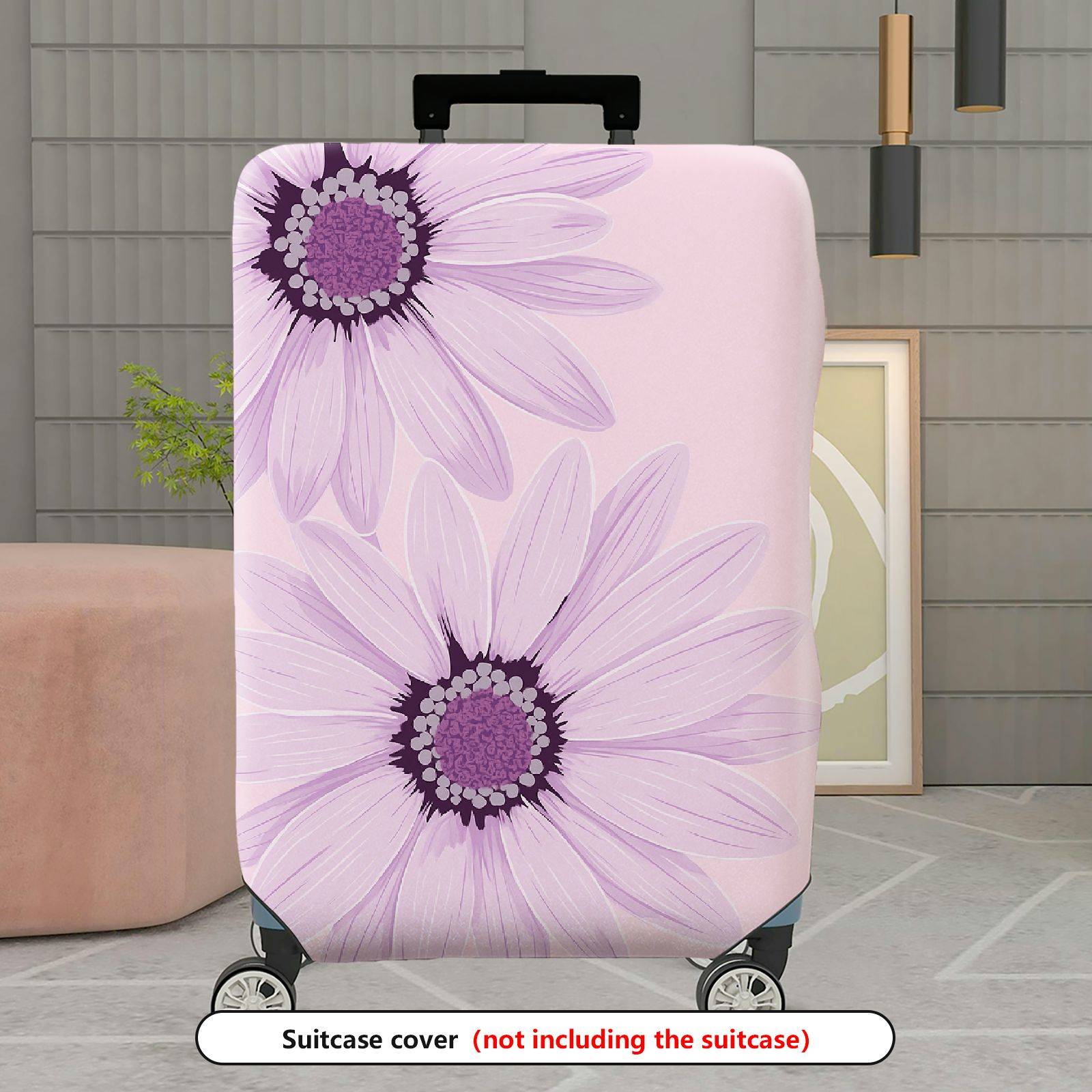 1-Piece Floral Purple Daisy Flower Pastel Decorative Stylish  Suitcase Luggage Cover, Stretch Protective Sleeve