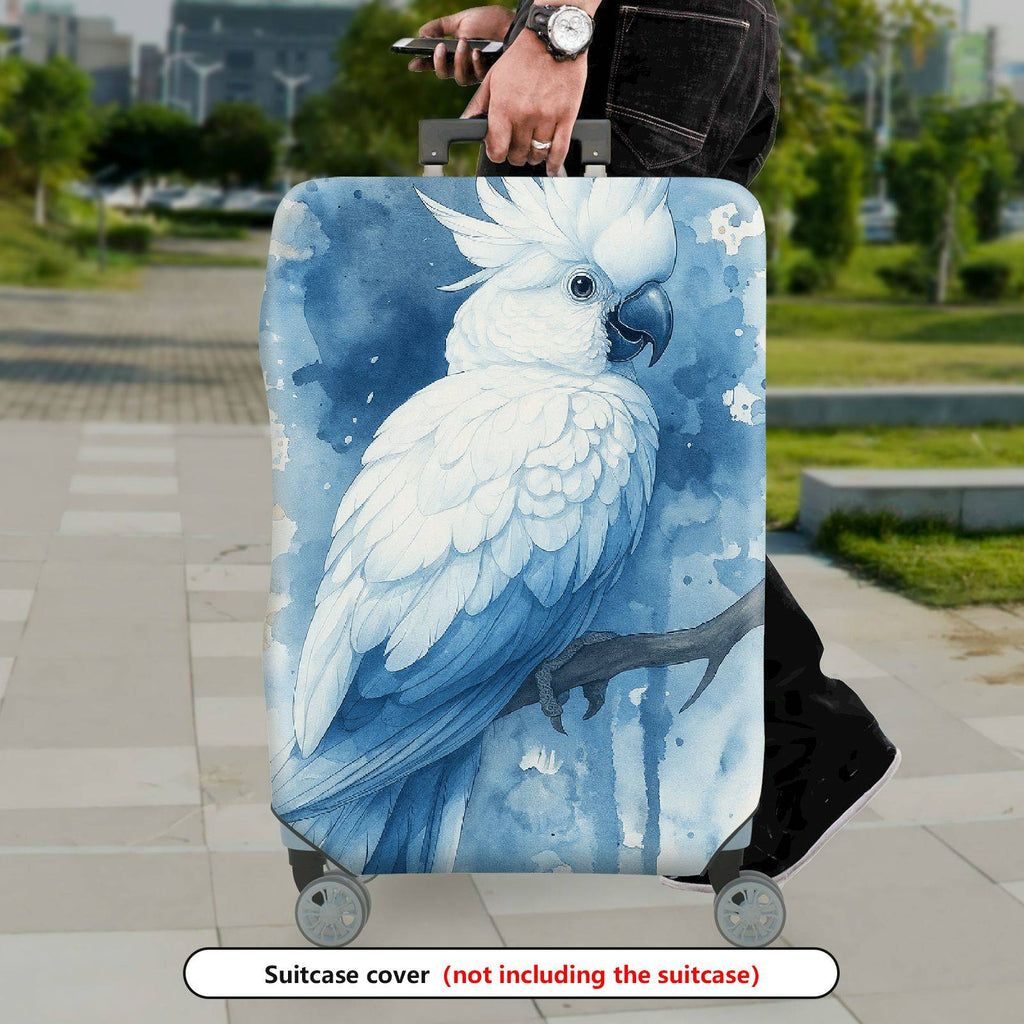 1-Piece Blue Parrot Artistic Watercolor Bird Tree  Suitcase Luggage Cover, Stretch Protective Sleeve
