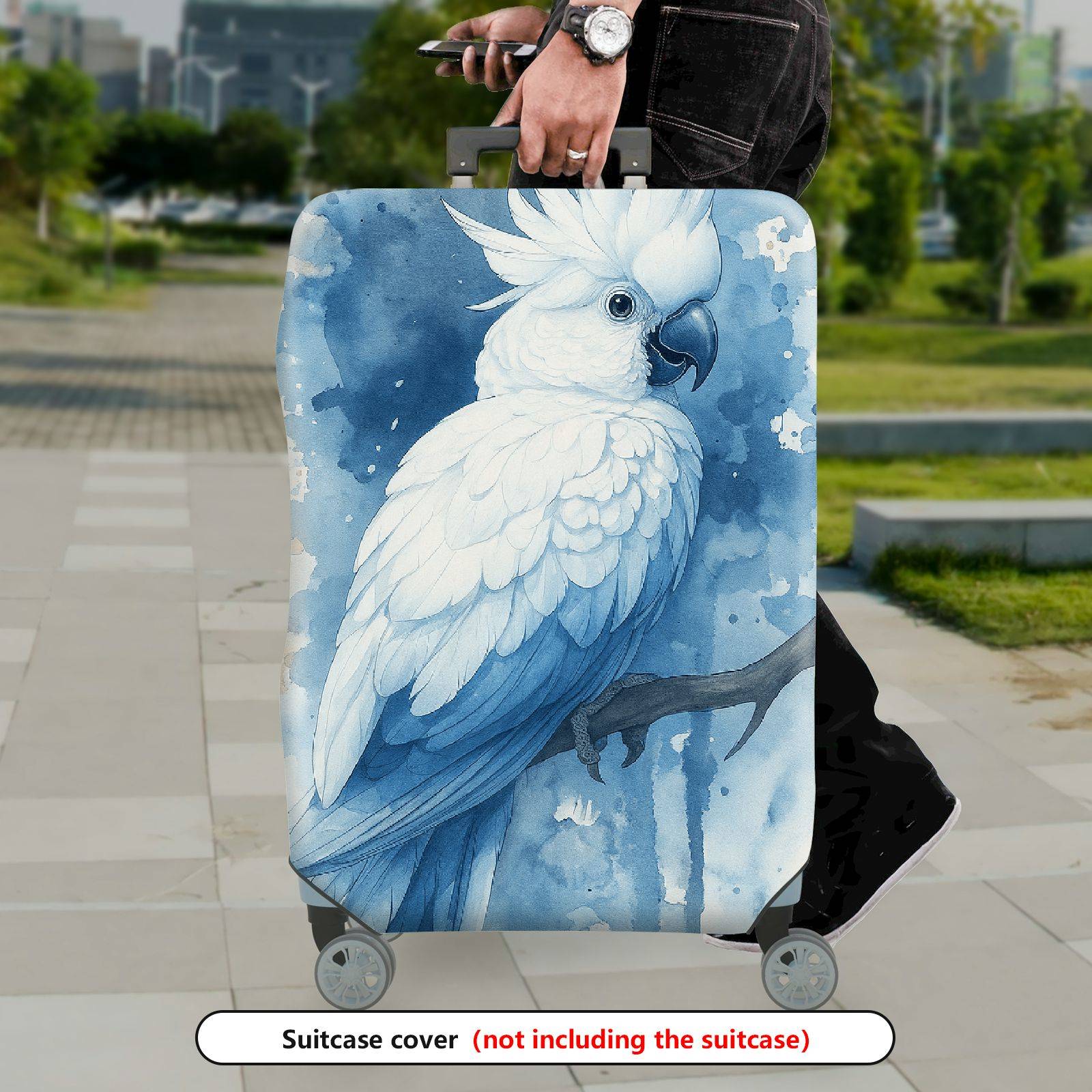 1-Piece Blue Parrot Artistic Watercolor Bird Tree  Suitcase Luggage Cover, Stretch Protective Sleeve