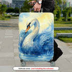 1-Piece Elegant Swan Watercolor Artistic Blue Pastoral  Suitcase Luggage Cover, Stretch Protective Sleeve