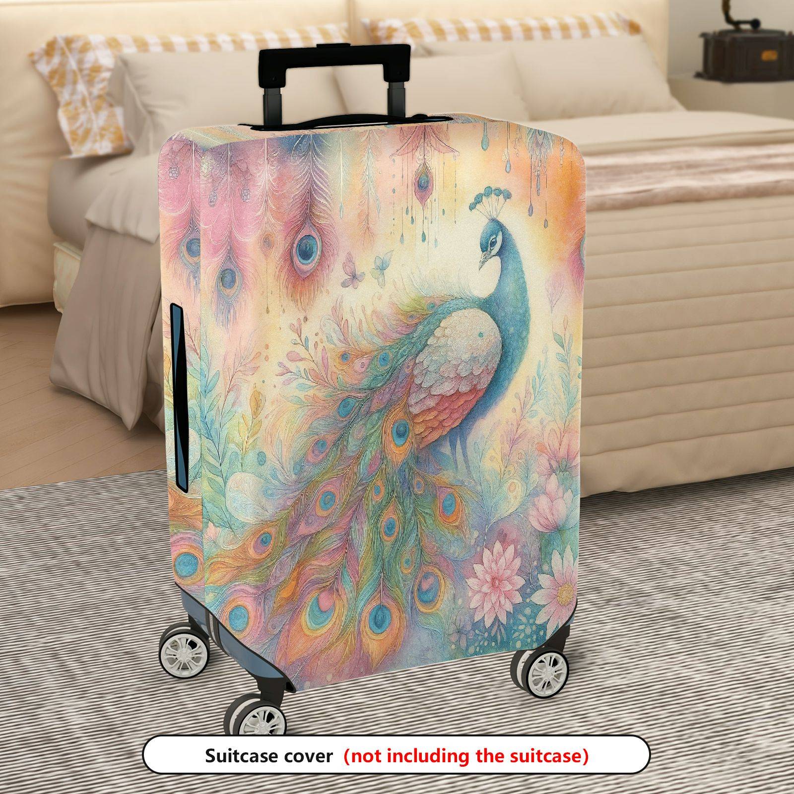 1-Piece Colorful Peacock Floral Art Decorative Vibrant Stylish  Suitcase Luggage Cover, Stretch Protective Sleeve