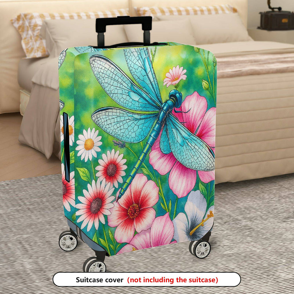 1-Piece Dragonfly Floral Colorful Artistic Nature  Suitcase Luggage Cover, Stretch Protective Sleeve