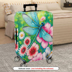 1-Piece Dragonfly Floral Colorful Artistic Nature  Suitcase Luggage Cover, Stretch Protective Sleeve