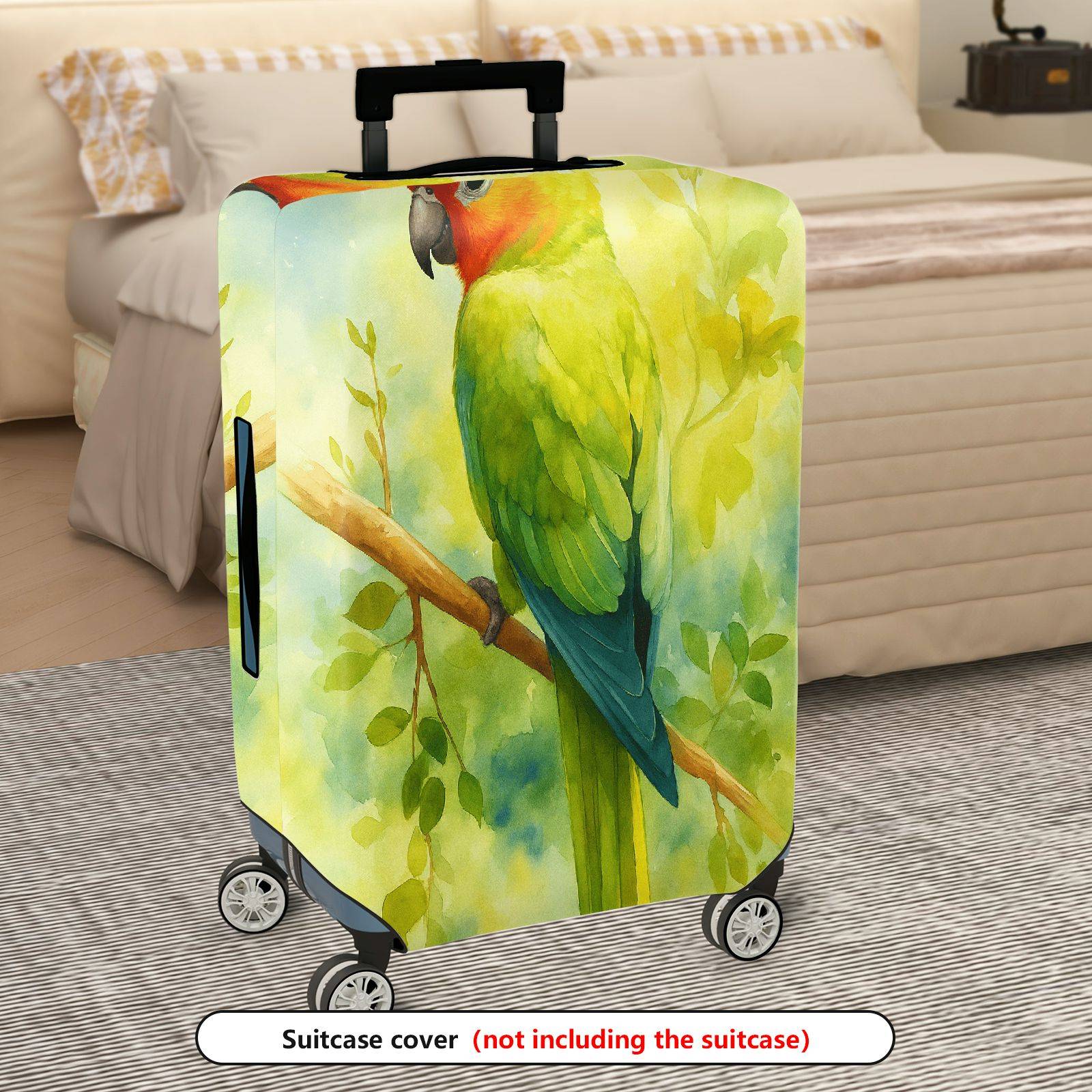1-Piece Green Parrot Forest Watercolor Artistic Colorful  Suitcase Luggage Cover, Stretch Protective Sleeve