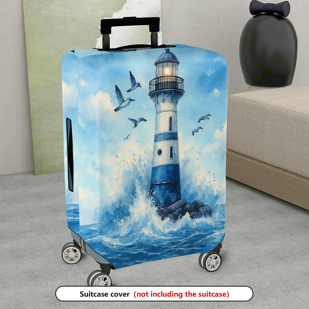 1-Piece Lighthouse Seascape Waves Birds Ocean Nautical  Suitcase Luggage Cover, Stretch Protective Sleeve