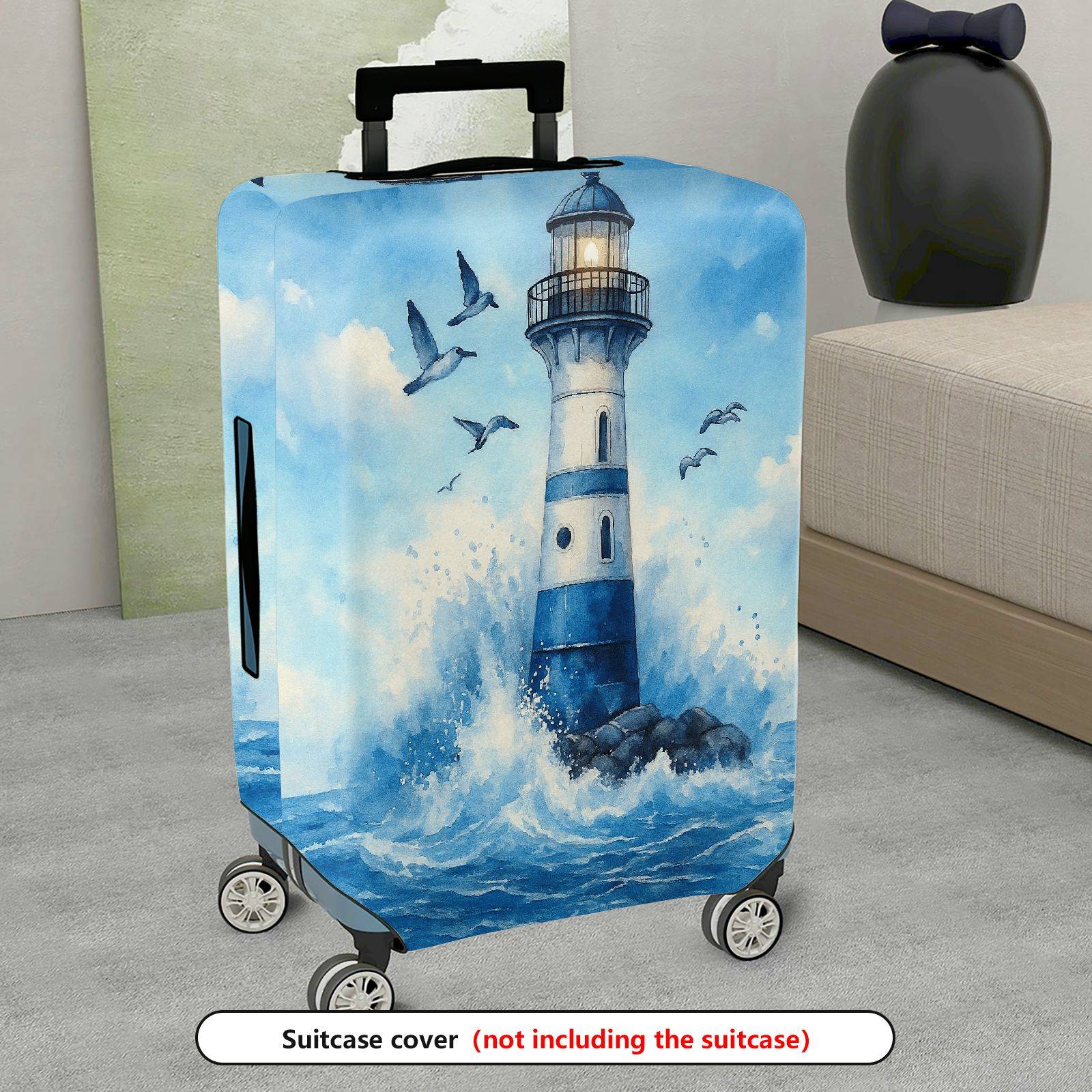 1-Piece Lighthouse Seascape Waves Birds Ocean Nautical  Suitcase Luggage Cover, Stretch Protective Sleeve