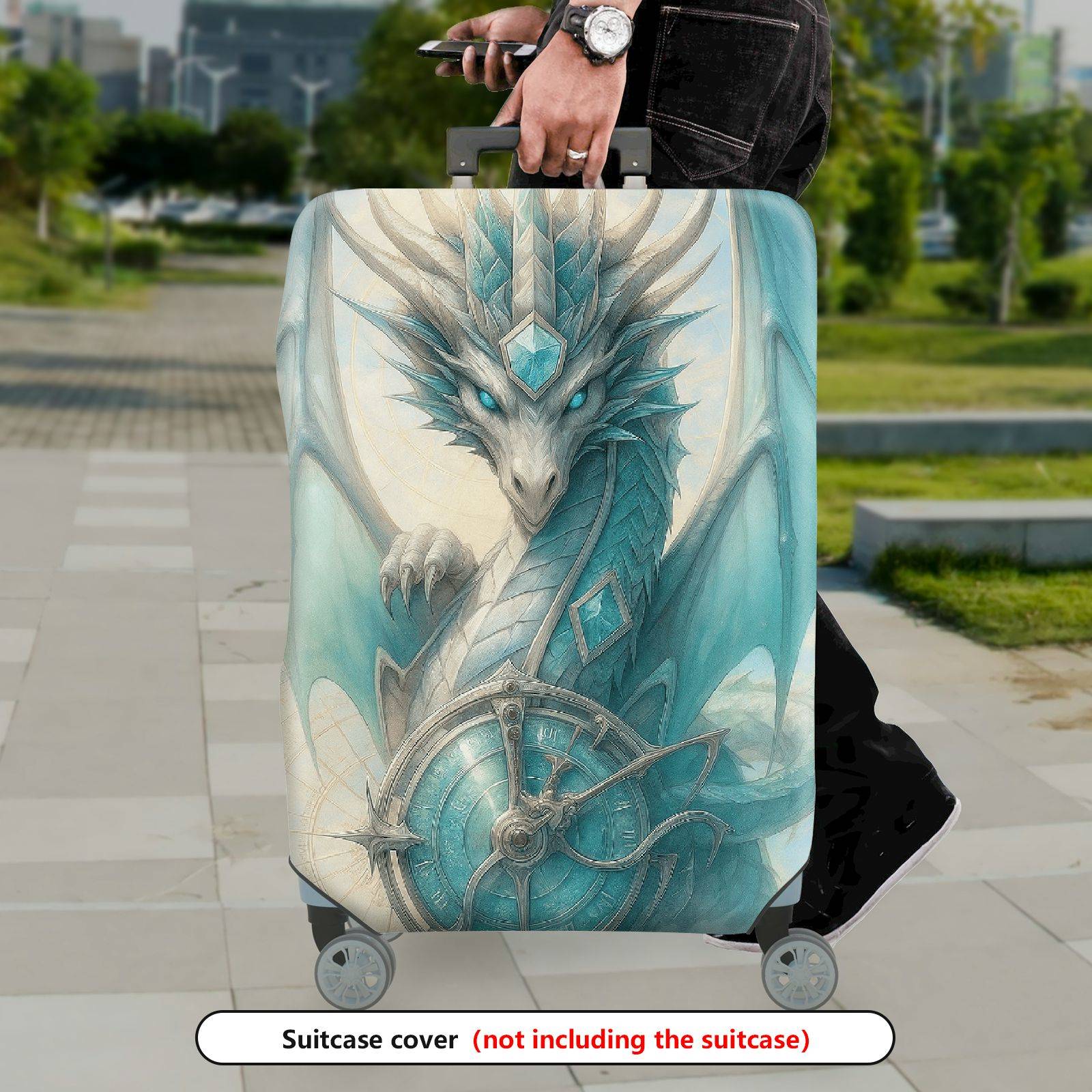 1-Piece Blue Fantasy Dragon Artwork Protective  Suitcase Luggage Cover, Stretch Protective Sleeve