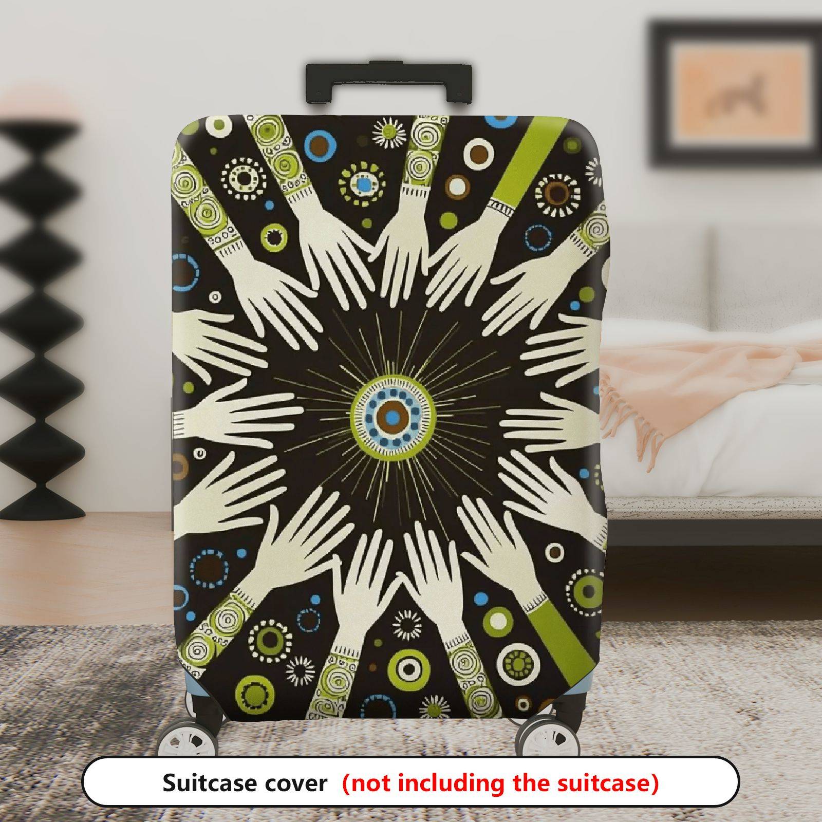 1-Piece Abstract Hand Geometric Circle Bohemian  Suitcase Luggage Cover, Stretch Protective Sleeve