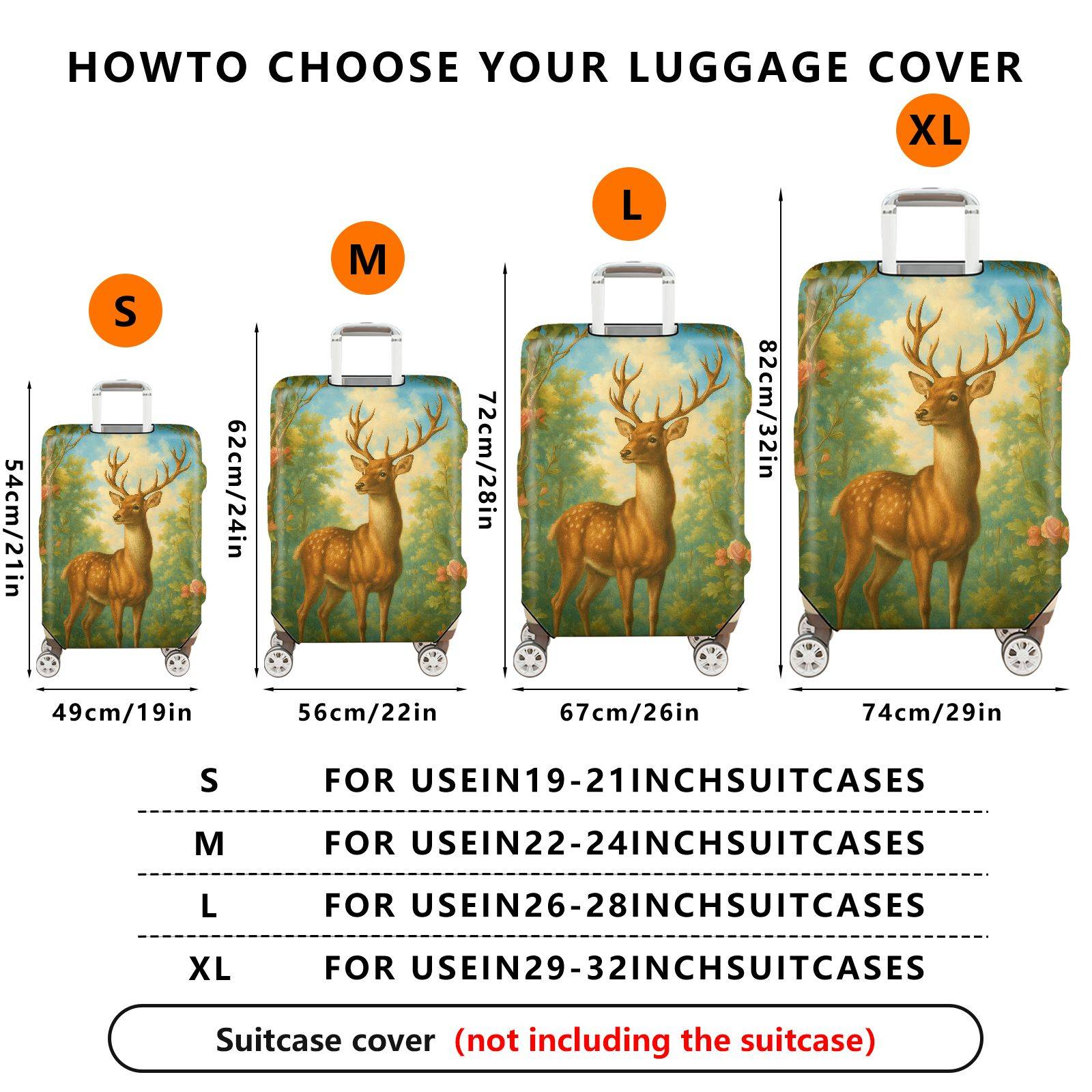 1-Piece Deer Flowers Forest Nature Scenic  Suitcase Luggage Cover, Stretch Protective Sleeve