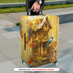 1-Piece Vintage Autumn Birdhouse Grapevine Leaves Artistic  Suitcase Luggage Cover, Stretch Protective Sleeve