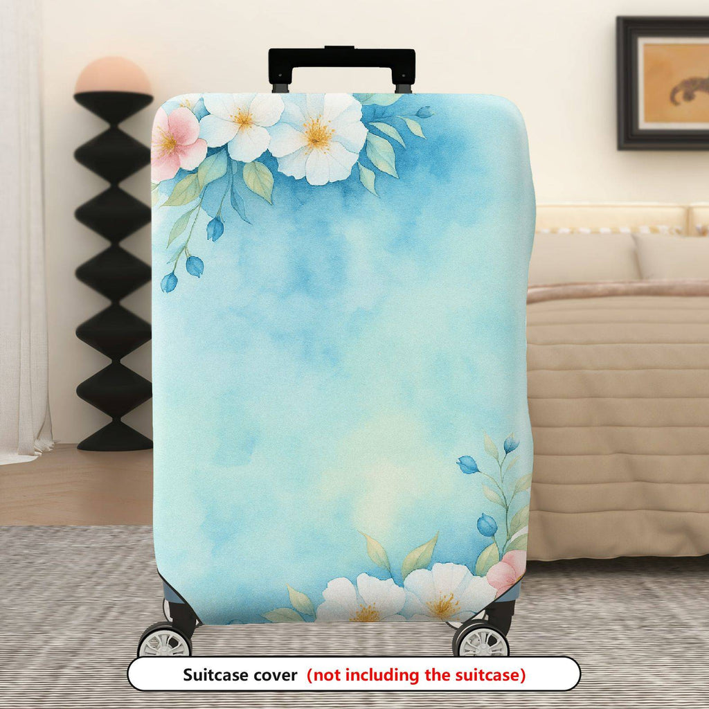 1-Piece Watercolor Floral Blue Pastel Artistic Luggage  Suitcase Luggage Cover, Stretch Protective Sleeve