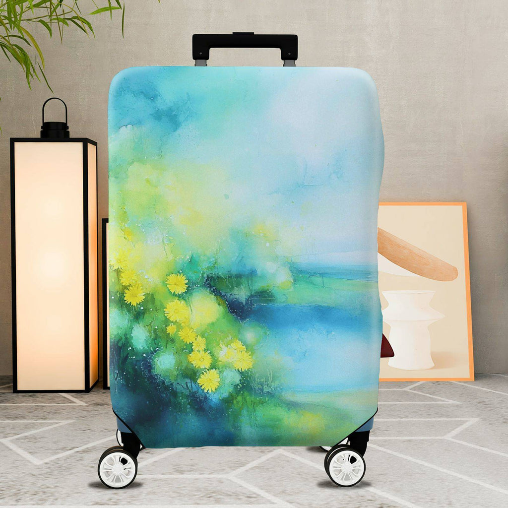 1-Piece Abstract Floral Watercolor Nature Bloom Green Yellow  Suitcase Luggage Cover, Stretch Protective Sleeve