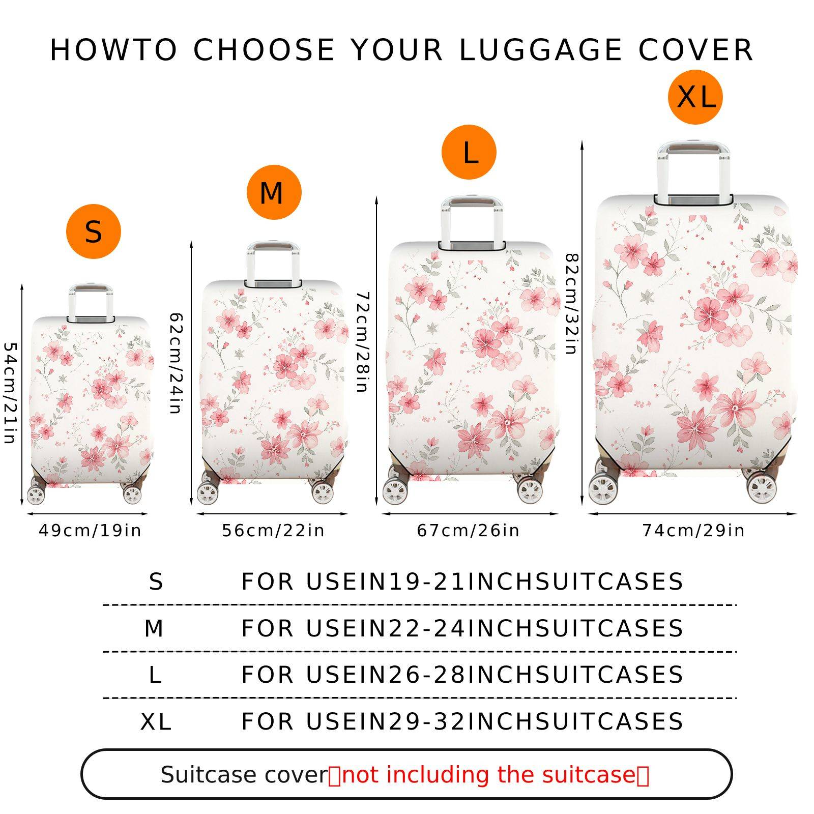 1-Piece Floral Pattern Pink Flower Nature Leaf Botanical Art  Suitcase Luggage Cover, Stretch Protective Sleeve