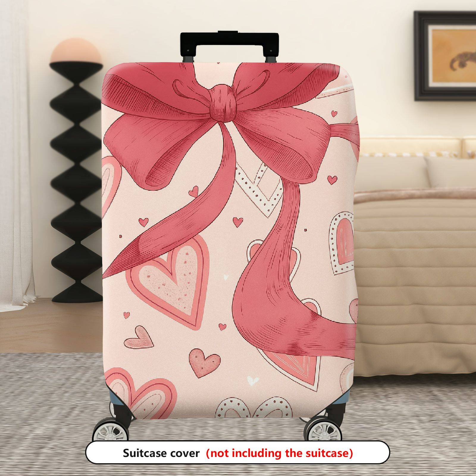 1-Piece Pink Ribbon Heart Valentine Love Holiday  Suitcase Luggage Cover, Stretch Protective Sleeve