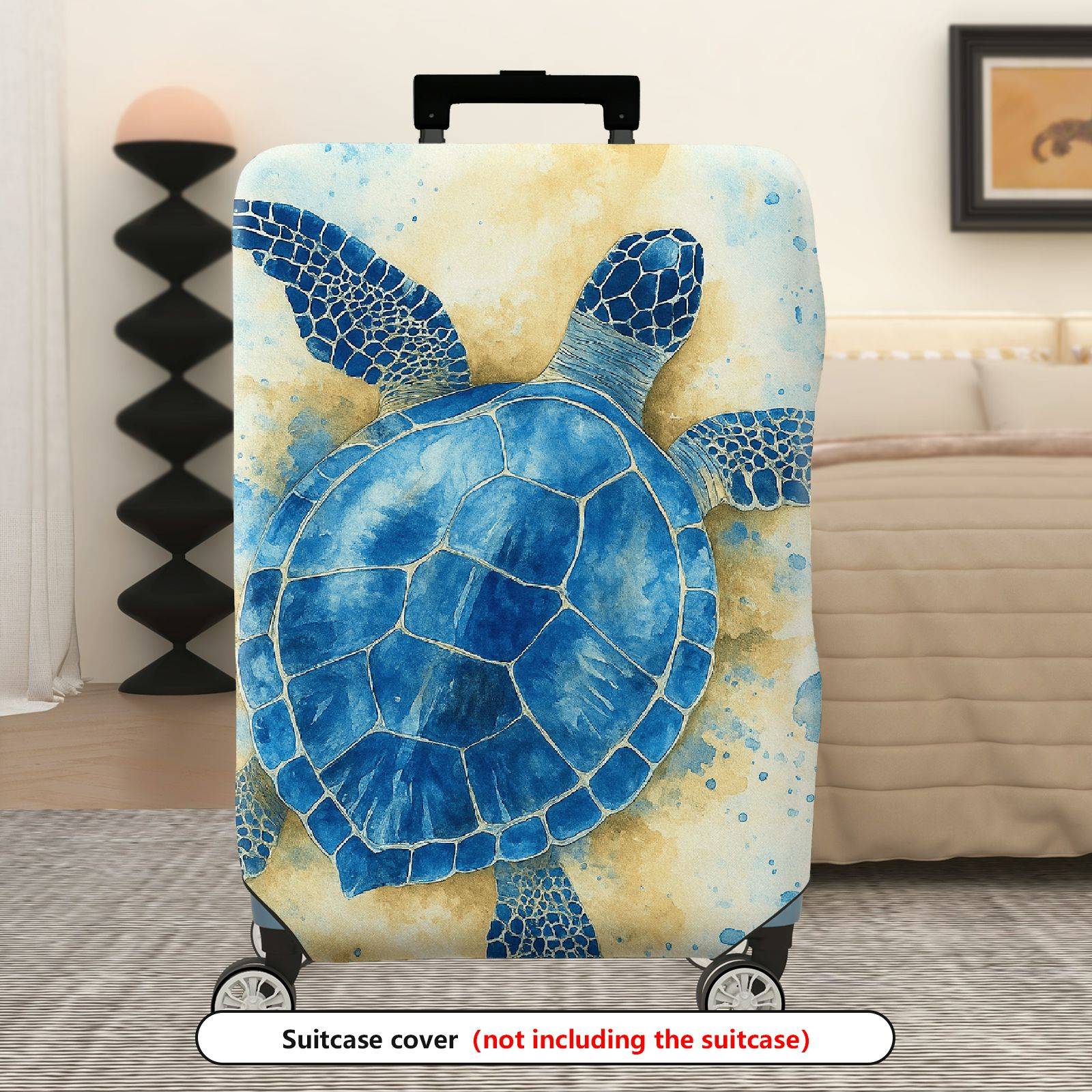 1-Piece Blue Sea Turtle Ocean Marine Animal Watercolor Art Travel  Suitcase Luggage Cover, Stretch Protective Sleeve