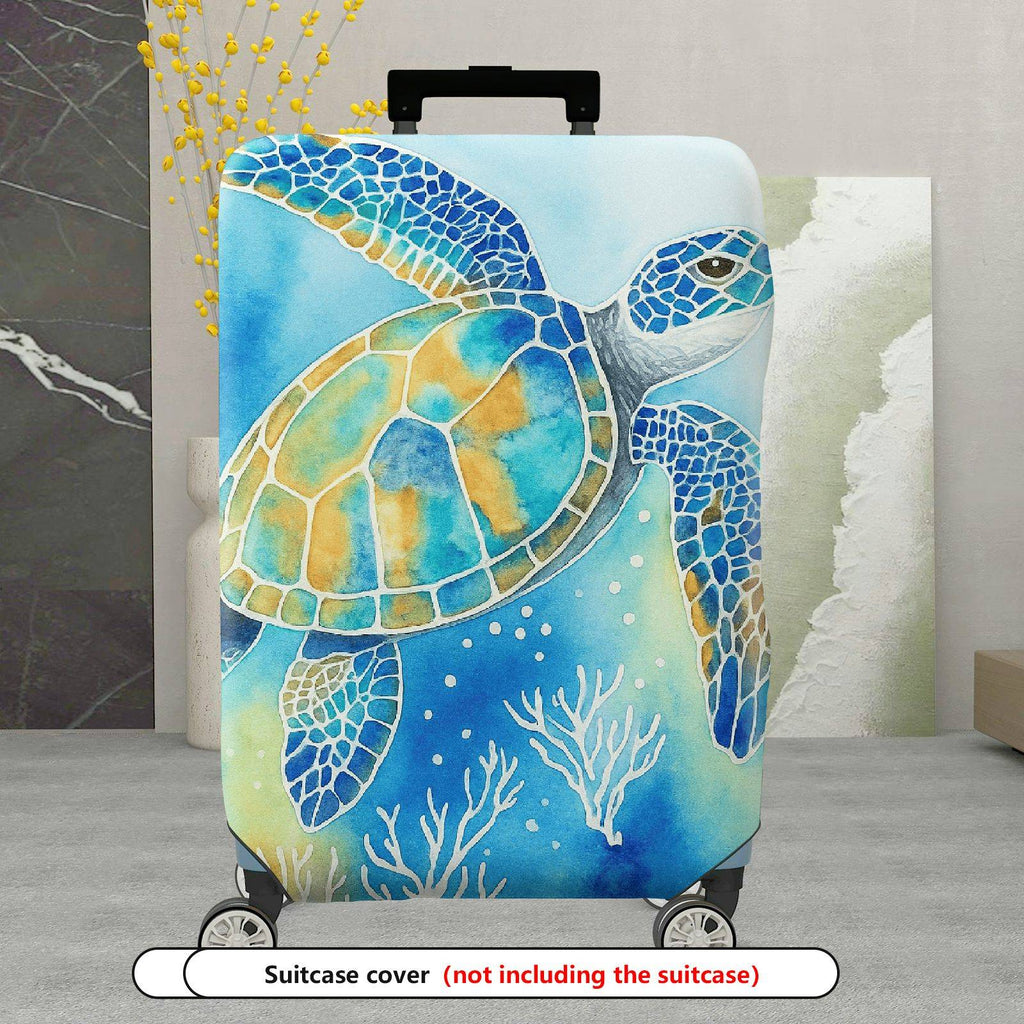 1-Piece Ocean Turtle Coral Reef Abstract Art Sea Life Theme  Suitcase Luggage Cover, Stretch Protective Sleeve