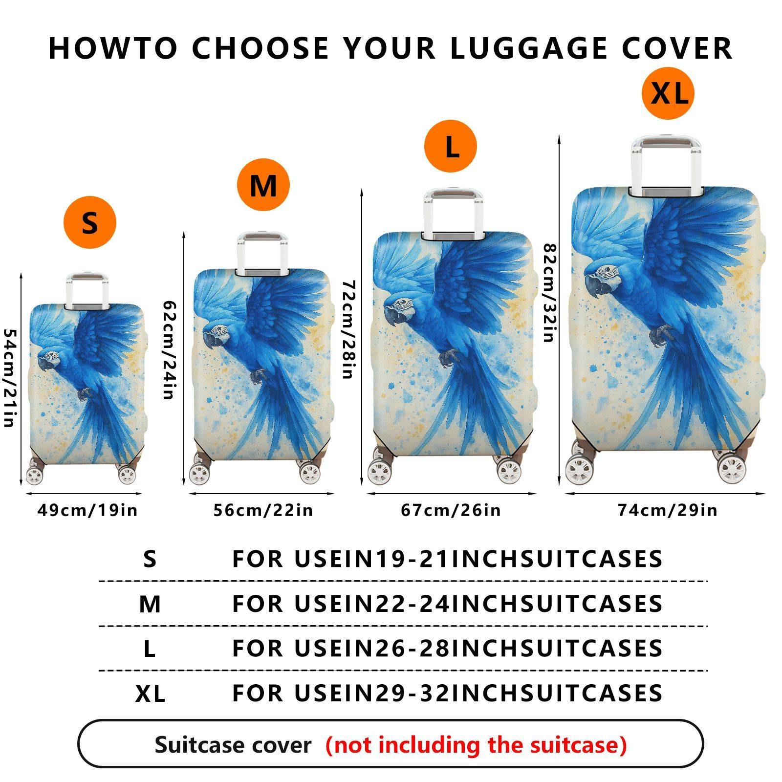 1-Piece Blue Parrot Art Design Colorful Stylish Elegant Vibrant  Suitcase Luggage Cover, Stretch Protective Sleeve