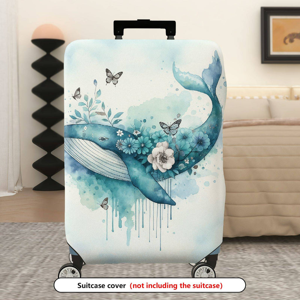 1-Piece Whale Butterfly Flower Watercolor Artistic Nautical  Suitcase Luggage Cover, Stretch Protective Sleeve