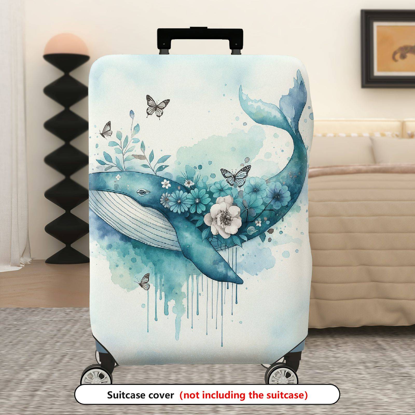 1-Piece Whale Butterfly Flower Watercolor Artistic Nautical  Suitcase Luggage Cover, Stretch Protective Sleeve