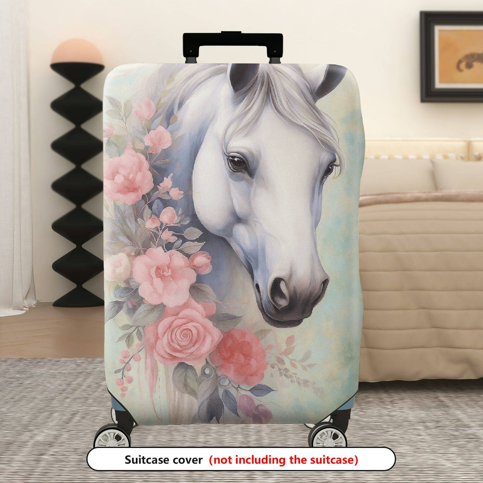 1-Piece Elegant Horse Floral Pastoral Artistic  Suitcase Luggage Cover, Stretch Protective Sleeve