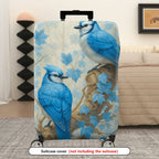 1-Piece Blue Bird Nature Leaves Floral Artistic  Suitcase Luggage Cover, Stretch Protective Sleeve