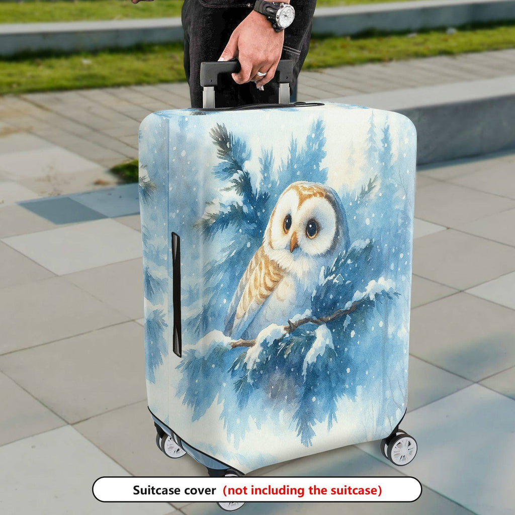 1-Piece Winter Tree Owl Snow Blue Artistic  Suitcase Luggage Cover, Stretch Protective Sleeve