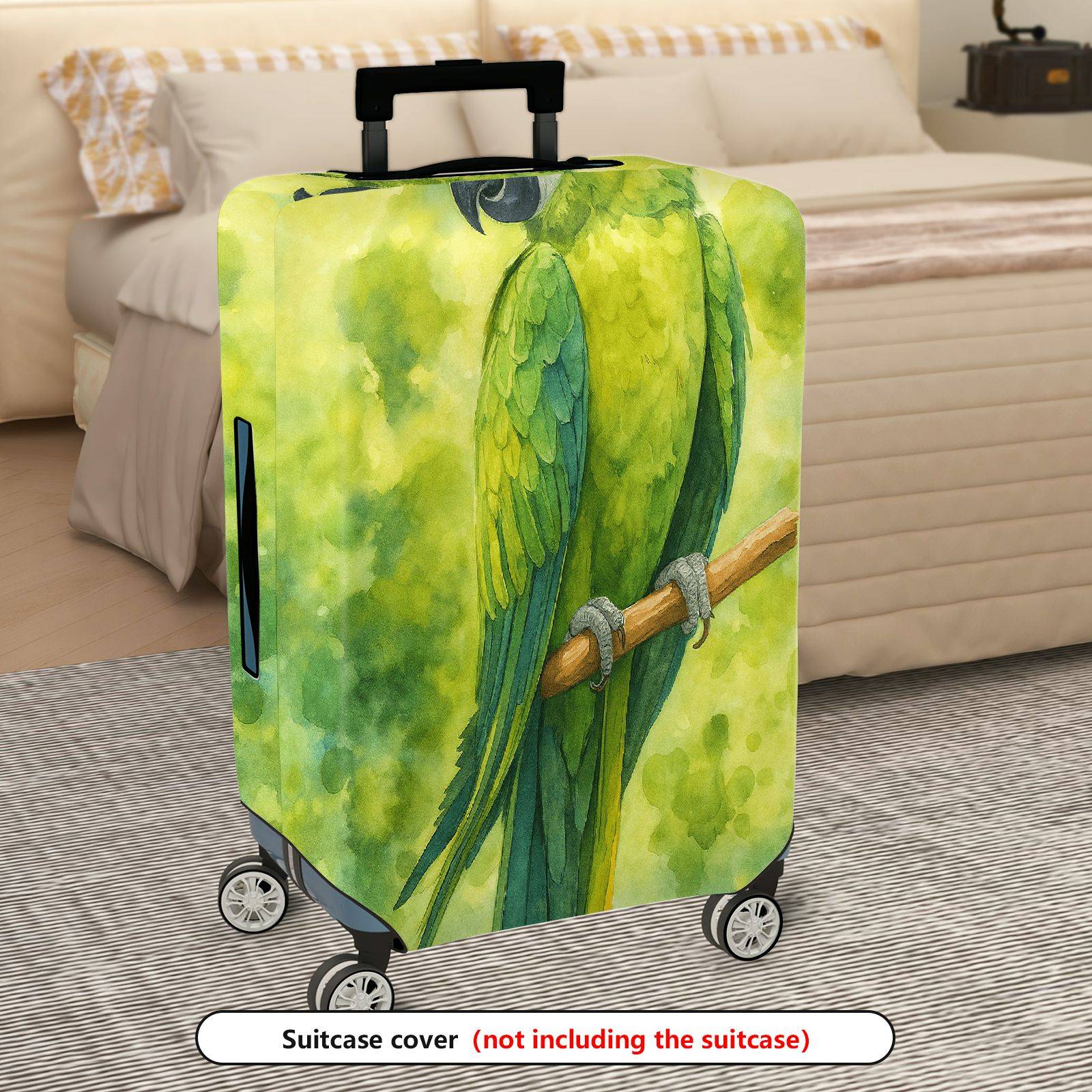 1-Piece Green Parrot Leaf Tree Artistic Nature  Suitcase Luggage Cover, Stretch Protective Sleeve