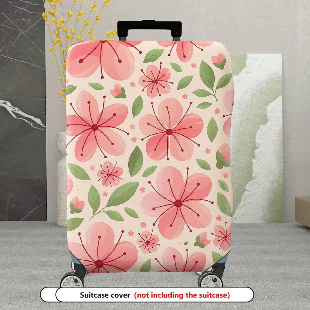 1-Piece Floral Pink Green Butterfly Leaf Flower  Suitcase Luggage Cover, Stretch Protective Sleeve