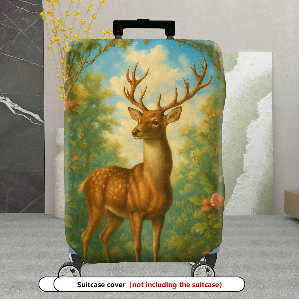 1-Piece Deer Flowers Forest Nature Scenic  Suitcase Luggage Cover, Stretch Protective Sleeve