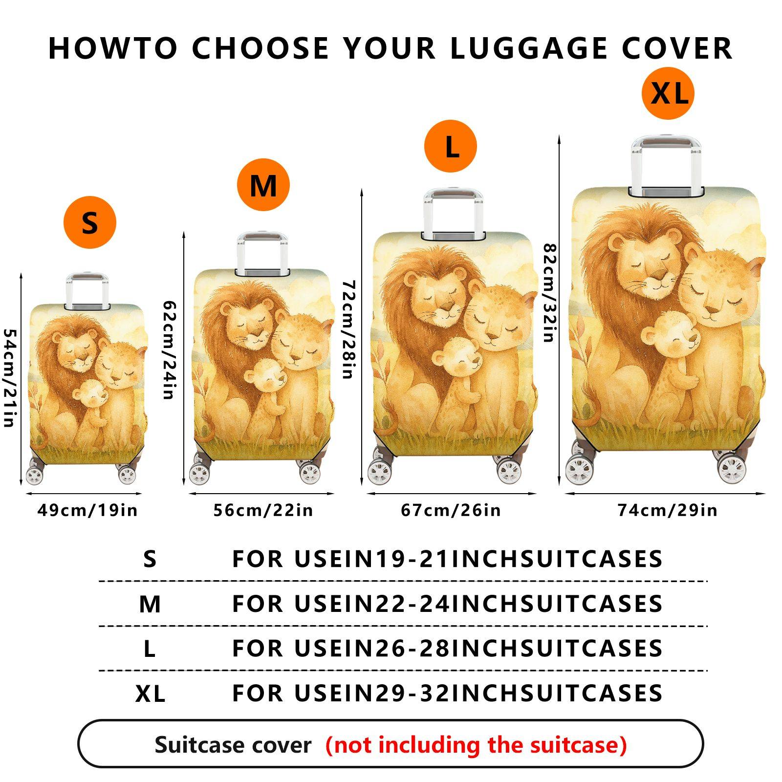 1-Piece Lion Family Animal Abstract Nature Art Pattern  Suitcase Luggage Cover, Stretch Protective Sleeve