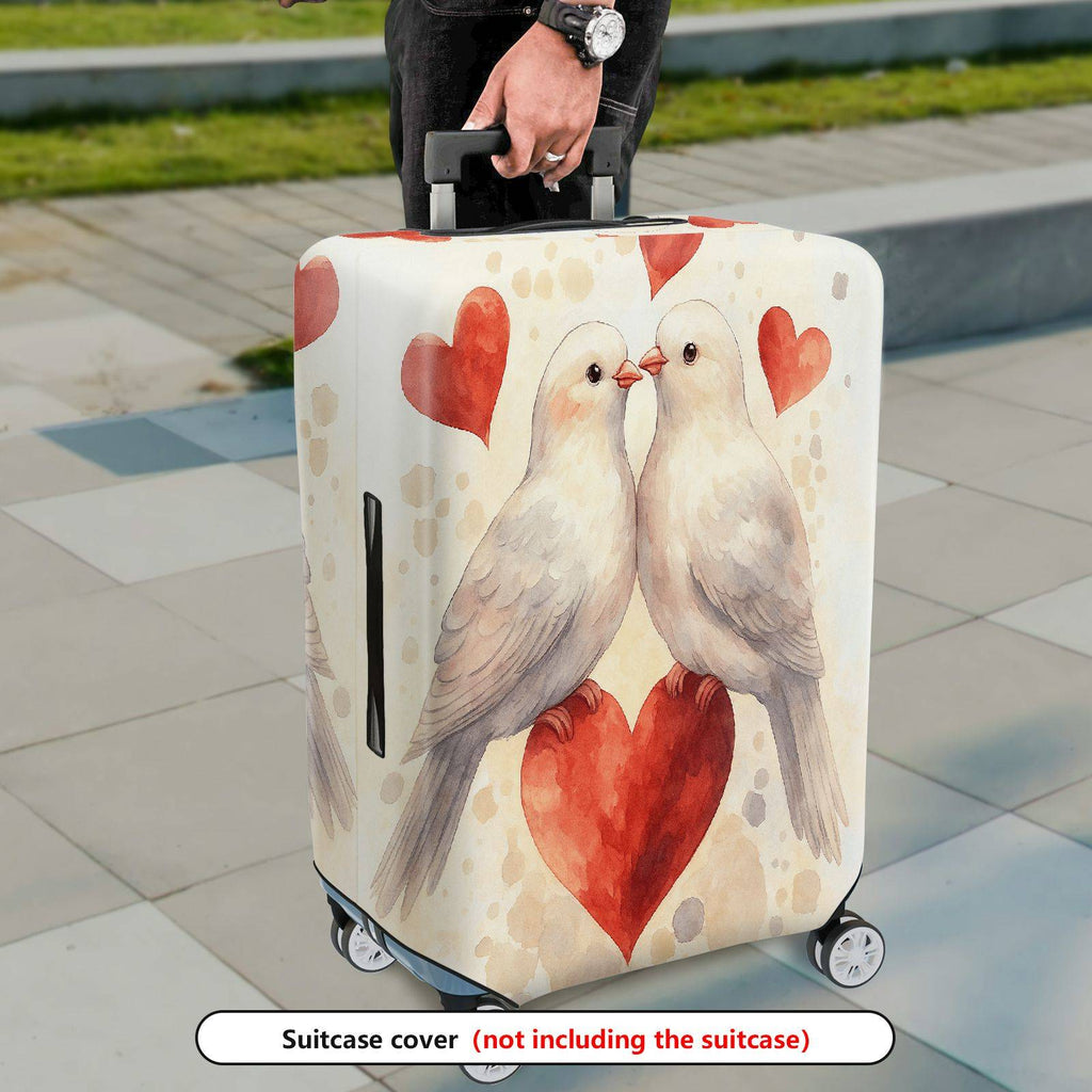 1-Piece Love Bird Heart Romantic Valentine Couples  Suitcase Luggage Cover, Stretch Protective Sleeve
