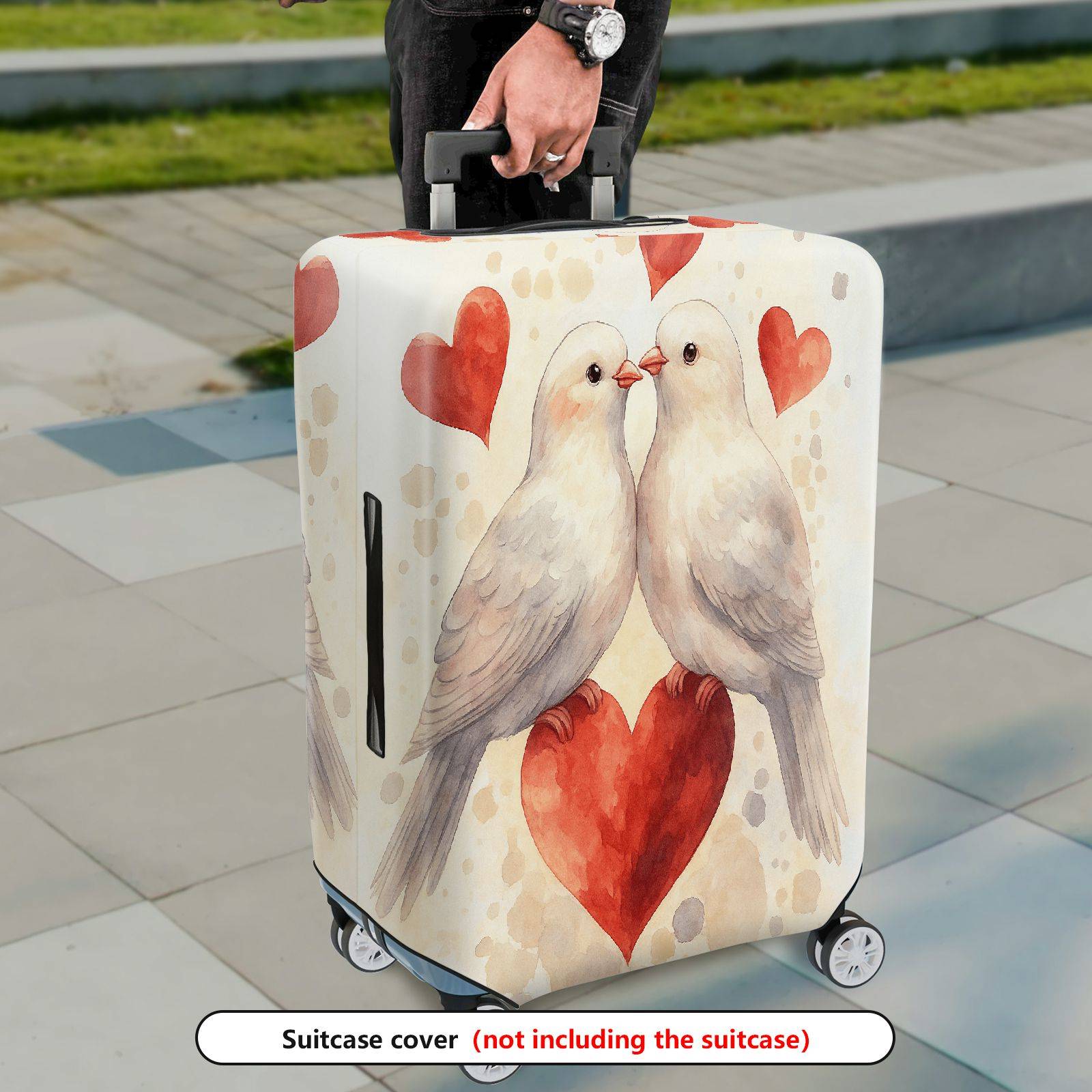 1-Piece Love Bird Heart Romantic Valentine Couples  Suitcase Luggage Cover, Stretch Protective Sleeve