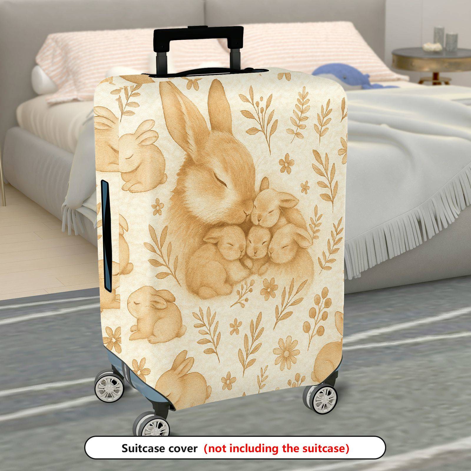 1-Piece Rabbit Floral Cute Adorable Animal Spring  Suitcase Luggage Cover, Stretch Protective Sleeve